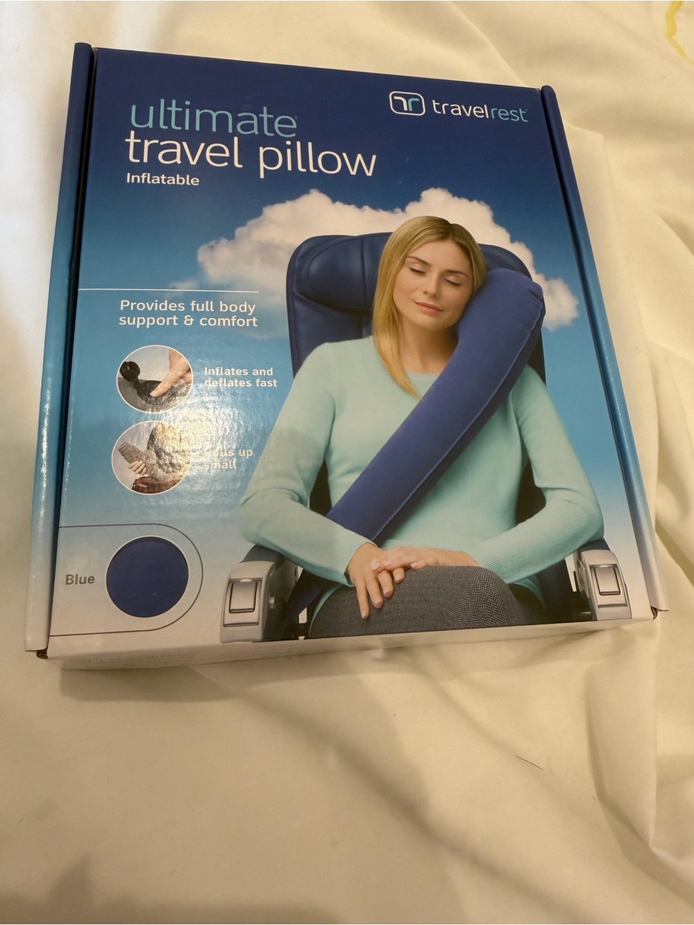 Travelrest Ultimate Inflatable Travel Pillow new in box - Blue